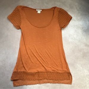 NWOT Lucky Brand Burnt Siena Orange Scoop Neck Lightweight Cotton Top Blouse XS
